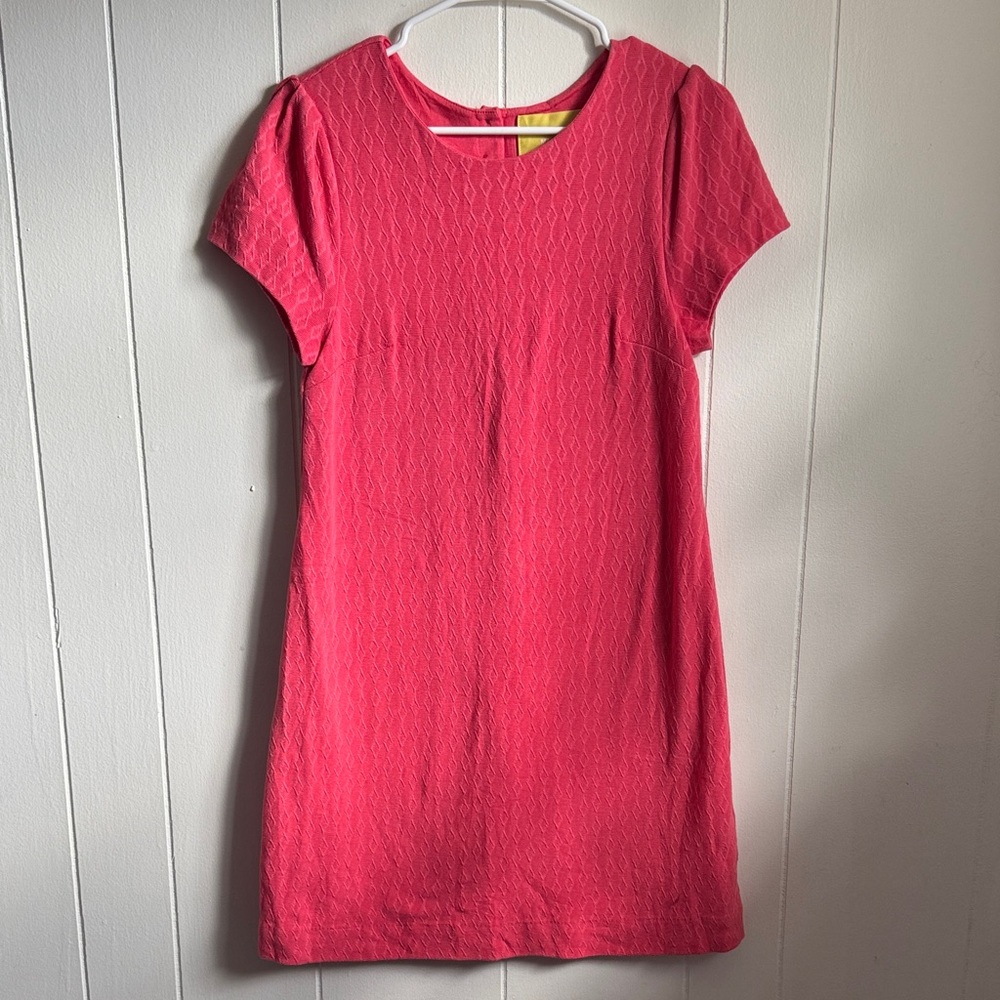 Anthropologie Maeve coral diamond pattern short sleeve shift mini Dress Sz S
